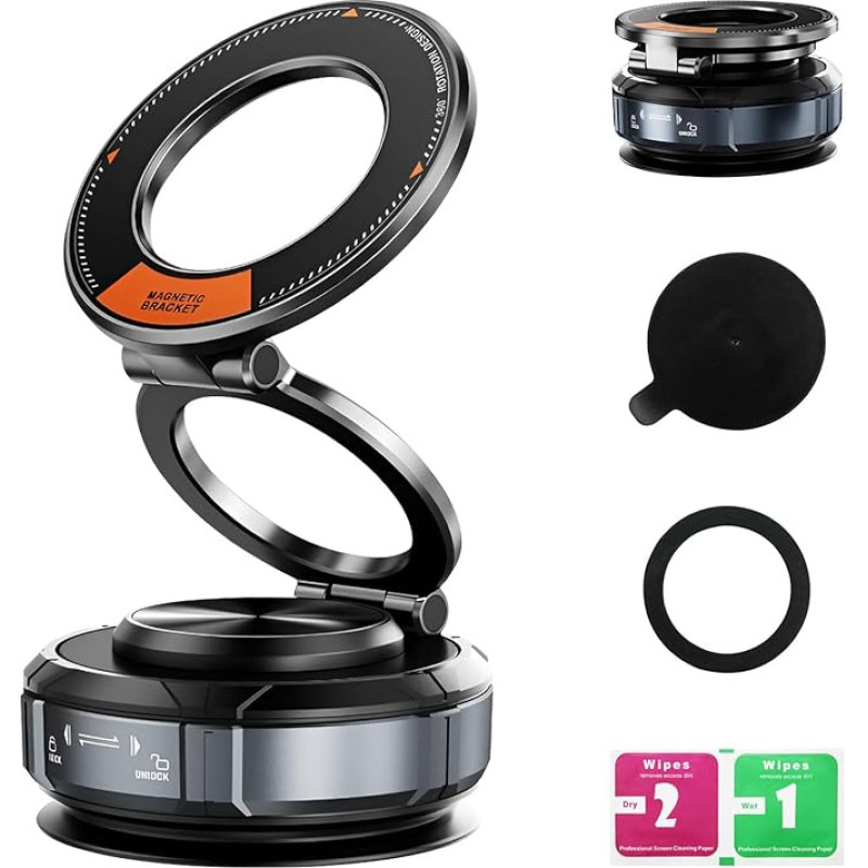 Magnetinė rankinė, Vakuum Saugnapf Zinklegierung Konstruktion, Kann Faltbar 360° Rotation, Handyhalterung für Auto, Erträglich 98 Pfund Gewicht Tragen, für Alle Telefonmodelle Verwendet