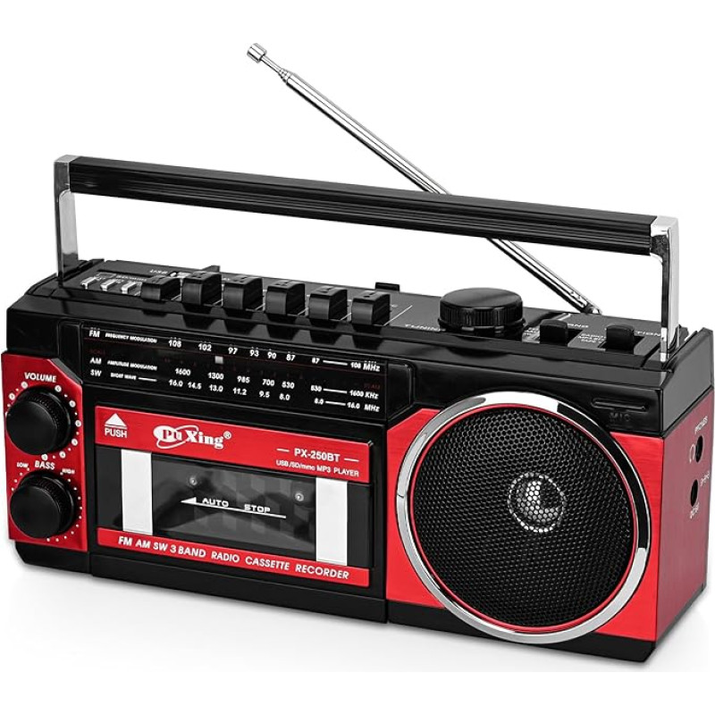 TOWEAR kasečių grotuvas, nešiojamasis kasečių grotuvas, palaiko FM/AM/SW dažnių juostos įrašymo įrenginį, suderinamas su kasetėmis/Bluetooth/Kortelės įdėjimu/įrašymu, turi baterijas/maitinimą