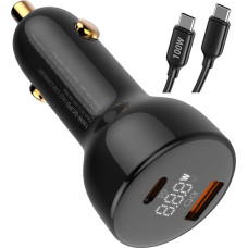 Yangers LED Display Car Charger USB C 100 W, 2 Port Car Charger Adapter Car Charger Cigarette Lighter Type C with 100 W USB C Charging Cable for Smartphone iPhone Tablet Laptop