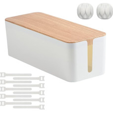 Kabel-Aufbewahrungsbox mit Holzabdeckung, Kabel-Organizer mit Kabelbindern und Drahtwickelspulen, Draht-Manager-Box zum Verstecken von unordentlichen Kabeln, Drähten, um Schreibtischboden zu Hause