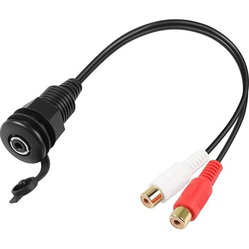 QIANRENON RCA į 3,5 mm stereo sriegį fiksuotas automobilinis vandeniui atsparus kabelis iš 2 RCA moterų į 1/8 TRS moterų įmontuotą montavimo garso adapterio lizdą, skirtą televizoriaus planšetinio kompiuterio garsiakalbiui, namų kinui 30 cm / 11,8 colių