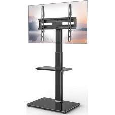 TV stovas TV grindų stovas 32-65 colių televizoriams, sveriantiems iki 35 kg, TV stovas su 2 pakopų lentynomis, reguliuojamas TV stovo aukštis, pasukamas pakreipimas, maks. VESA 400 x 400 mm (juoda)
