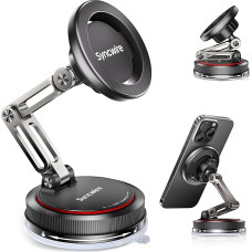 SYNCWIRE MagSafe Car Phone Holder [3-Axis Bifold Design] Strong Suction Cup Phone Holder, 360° Rotation, Compatible with iPhone 12-15 Series & MagSafe Cases, Matte Black