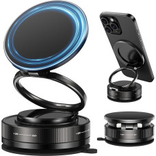 VENINGO Vacuum Magnetic Suction Cup Car Mobile Phone Holder, Upgrade 360° Adjustable Magnetic Suction Cup Phone Holder, Foldable Stand for Car, Dashboard, Compatible with iPhone/Samsung