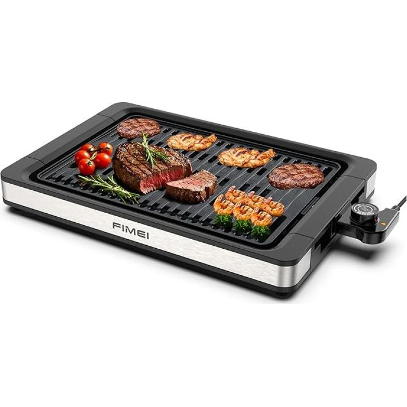 FIMEI elektrinis stalinis grilis, 1800 W, elektrinė grilio plokštė su nepridegančia danga, temperatūros nustatymas, elektrinis stalinis grilis balkonui, naudojimui patalpose ir lauke, plokštė + lašėjimo padėklas, galima plauti indaplovėje