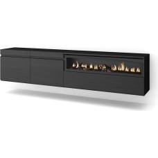 Skraut Home TV Cabinet, Lowboard, for Living Room and Dining Room, 200 x 45 x 35 cm, for TVs up to 80 inches, Electric Fireplace, Dimensions, Hanging, Modern Style, Black