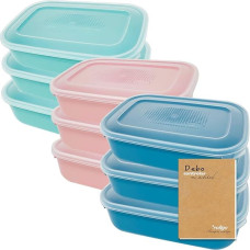 Codil Plastic Food Containers, Reusable Rectangular Lids with BPA Free Food Lid, Dishwasher and Freezer Safe (Pink Green and Blue, 9 x 1.6L)