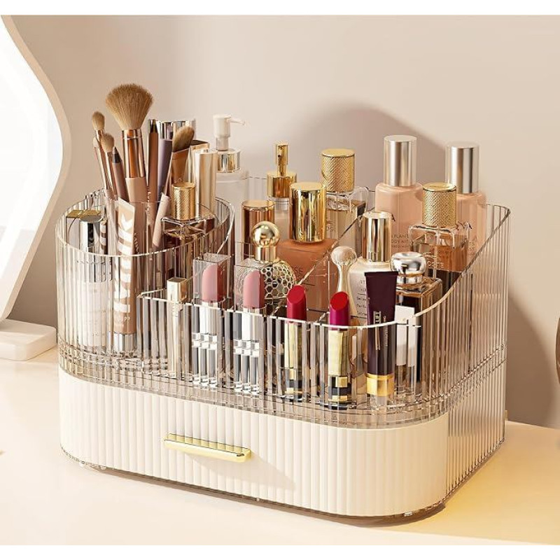 STORICANS Makiažo organizatorius Odos priežiūros organizatorius Stackble Clear Drawers Dressing Table Organizer Stackble Clear Storage Drawer with Rotating Makeup Brush Holder 16
