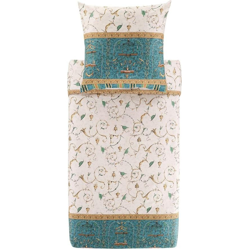 Bassetti Oplontis 9331440 Patalynė + 1 užvalkalas pagalvei iš 100 % medvilninio satino, žalios spalvos V2, matmenys: 135 x 200 cm + 1 K 80 x 80 cm