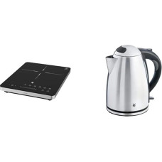 WMF Kult X Single Induction Hob, Hob up to 28 cm, 1 Hob, 8 Levels, Pot Detection, Touch Display, Glass Ceramic, Timer Function, 21 W & Stelio Kettle Stainless Steel 1.7 L, Matte Stainless Steel