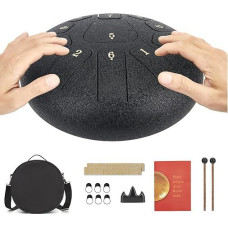 Handpan plieniniai liežuvio būgnai su 11 tonų, plieninis mušamasis instrumentas, 10 colių rankinis būgnas su maišeliu, muzikos instrumentas, idealiai tinkantis meditacijai, jogai, pasirodymams, švietimui (juodas)