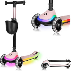 LIONELO MEY Kinder-Balance-Roller ab 3 Jahren bis 50 kg, dreirädriger Kinder-Roller mit Höhenverstellung, rutschfestes beleuchtetes Trittbrett und LED-Räder, Korb