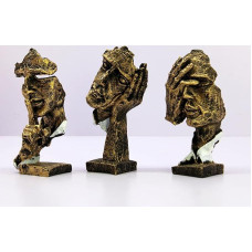 ESPLANADE Žmogaus veidai - zen skulptūros - 3 dalių rinkinys | Nematyti blogo, negirdėti blogo, nekalbėti blogai | Veido išraiškos elementai | Namų dekoras | Dervos - rudos spalvos - 16,5 cm coliai