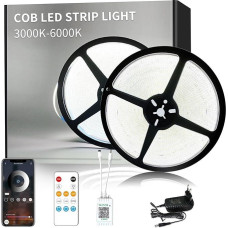 Yeewhale 20 m Dimmable COB LED Strip 6000 K White 24 V Flexible COB LED Strip Set, App Control with Remote Control, Bright Under-Unit Light for Home Party DIY Decoration