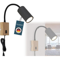 bmf-versand® Socket Lamp with Switch - Wall Light Indoor Children's Room with Plug and Cable - Plug Light Black Wall Lamp Bedroom for Socket Wood Look - Reading Lamp Wall Mounted