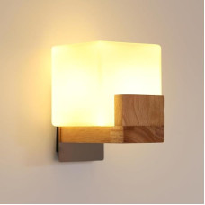 DELIPOP Sieninis šviestuvas medinis, modernus sieninis šviestuvas su stikliniu gaubtu, sieninis apšvietimas su E27 lizdu miegamajame, svetainėje, prieškambaryje, valgomajame, virtuvėje