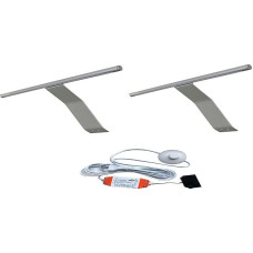 ACCE LED aliuminio korpuso šviestuvas spintai, lentynų apšvietimas, spintos šviestuvai, paviršinis šviestuvas su jungikliu ir kištuku, šiltos baltos spalvos 3000 K, jungiklis: su kojiniu jungikliu (WW, 2 vnt.)