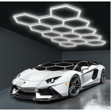 Mimiear LED Hexagon Lighting 24 Pieces Tube Lights, 192 W 6500 K Super Bright Linkable LED Ceiling Lights for Garage, Workshop, Gym, Basement, Car Beauty Salon, Car Care Shop