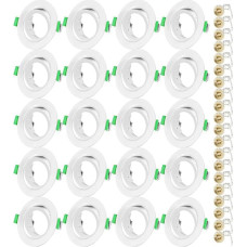 Yiahin Set of 20 GU10 Recessed Spotlights, Round Matt White, Includes GU10 Socket, Hole Diameter 68 mm - 80 mm, 30° Swivelling Recessed Spotlights Frame for LED or Halogen (50 mm Lamps), Pack of 20
