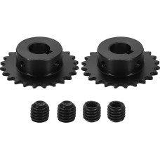 2 Stück #25 Kettenrollenritzel, 14 mm Bohrung, 1/4 Zoll Teilung, 24 Zähne, C45 Kohlenstoffstahl, ANSI #25 Rollenkettenritzel Keilnut 5 x 2,3 mm mit Stellschrauben für ISO 04C Kette
