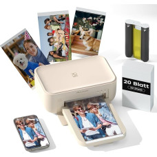HPRT Photo Printer - Portable Photo Printer (10 x 15 cm) with 20 Sheets of Paper & 1 Ribbons Dye Sublimation Printer Wireless for iPhone & Android - Ideal for Travel, Home & Gift, Beige