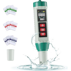 PH Meter Water Digital Tester: 5 in 1 PH EC TDS Salt Content Temperature High Precision Digital Pool Tester Automatic Temperature Compensation Value Meter with LCD Display for Drinking Water