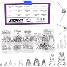 Swpeet Conical Spring Compressed Spring Assorted Set Stainless Steel Compression Springs Assortment Kit, 0.3/0.5/0.7/0.8/1 mm Conical Spring Compressed Spring, 0.3/0.4/0.5 mm Compression Springs