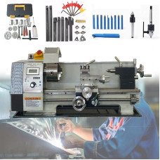 900W mini metalo tekinimo staklės, pramoninio tikslumo stalinės metalo tekinimo staklės, bepakopis greičio keitimas 50-2500 aps/min su metaliniu laikikliu, 0,01-0,05 mm tikslumas