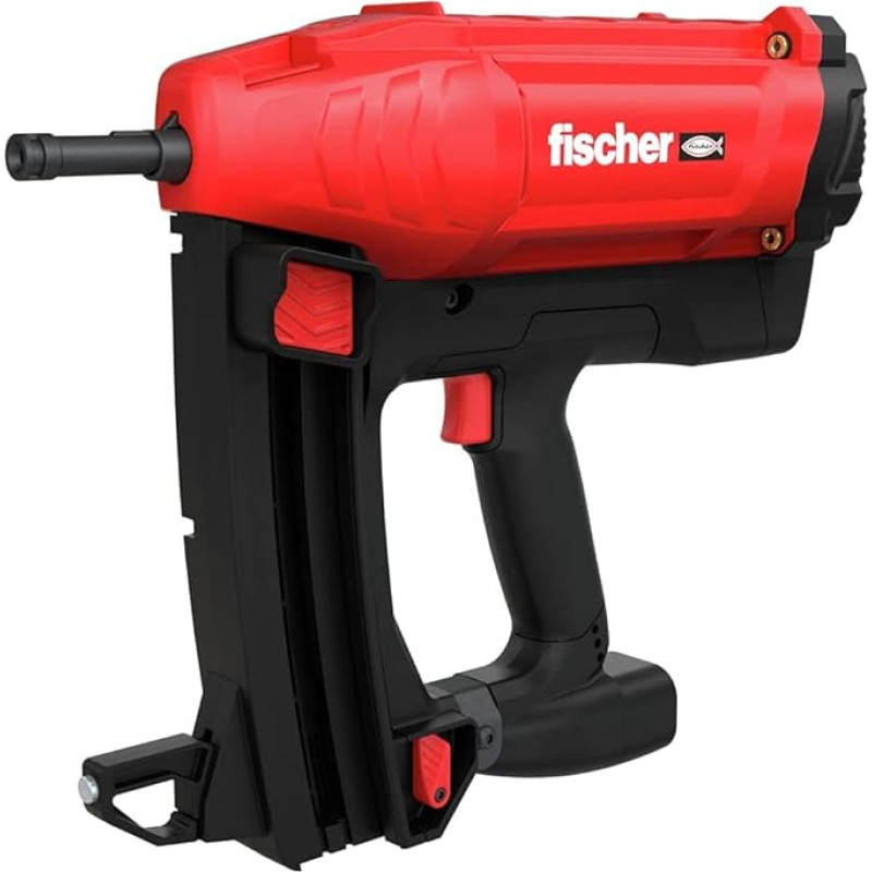 FISCHER, FGC 100 Elektrinis dujinis vinis lakštiniam metalui, profiliui, tinkui ir plienui tvirtinti su dviem 7,2 V ir 3Ah akumuliatoriais ir 2 šūviais per sekundę