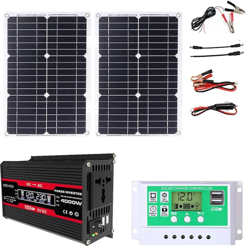 4000-W-Off-Grid-Solarpanel-Kit mit wasserdichtem 50-W-Panel und 50-A-Controller for Wohnmobil, Boot, Zuhause und Camping(Black)