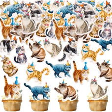 Blumomon Pack of 40 Edible Cat Cupcake Toppers, Edible Cat Cupcake Decoration, Birthday Decoration, Baby Shower, Children's Birthday Cake Decoration