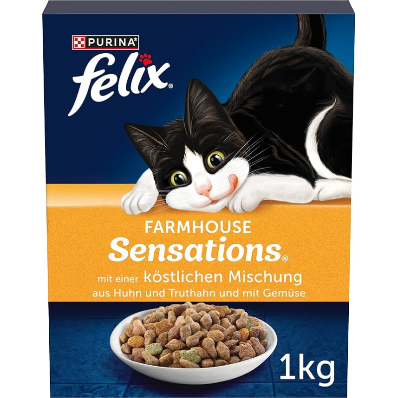 FELIX Farmhouse Sensations sausas kačių maistas su vištiena ir kalakutiena 1 kg