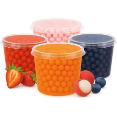 ONHA Bubble Tea Beads Set - Pack of 4 with Popping Boba Fruit Beads - Fruity Tapioca Beads Ready to Serve - Strawberry, Passion Fruit, Blueberry, Lychee for Bubble Tea