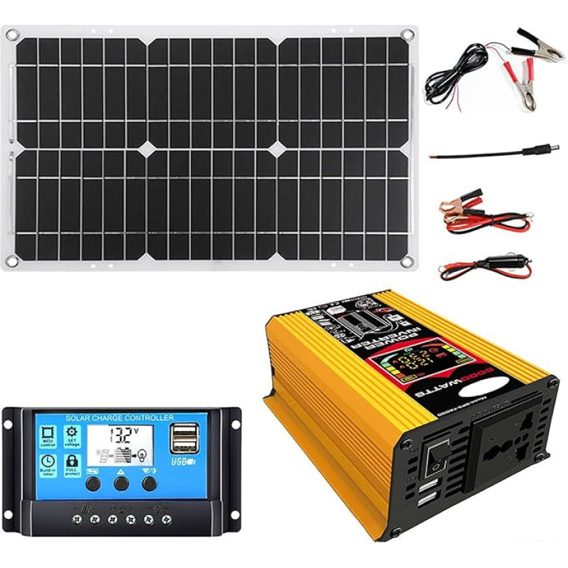 6000-W-Off-Grid-Solarpanel-Kit mit wasserdichtem 18-W-Panel und 30-A-Controller for Wohnmobil, Camping und den Einsatz im Freien - Zwei Anschlüsse for schnelles Laden(Unique Colour)