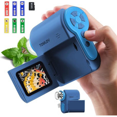 TOMLOV P20 Handheld Digital Microscope for Children, 3-in-1 Pocket Microscope, Portable 1080P DV Camera with Foldable 2 Inch LCD Screen, Compatible with MacOS & Windows, 6 Pieces Slides, 32 GB (Blue)