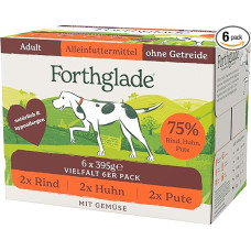 Forthglade Wet Food for Dogs (Mix Pack, 6 x 395 g Bowls) - Grain-Free Food with Beef, Turkey or Chicken & Vegetables for Adult Dogs from 1 Year Old, Hypoallergenic Dog Food