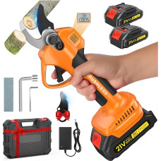Battery Pruning Shears, 35 mm Electric Secateurs for Makita with LCD Display and SK7 Blades, 1000 W Brushless Motor, Battery Secateurs with 2000 mAh x 2 Rechargeable Batteries for Garden Tree