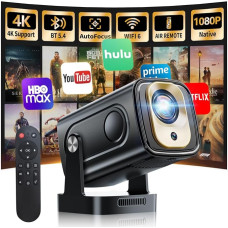 Mini proyector de vídeo, proyector portátil Con WiFi 6 y BT 5.4, 1080p 4k de alta definición completa, Con función de enfoque automático y corrección trapezoidal