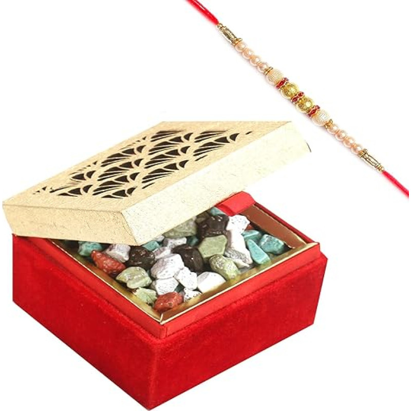 Ghasitaram dovanos Rakhi dovanos broliams Rakhi šokoladas Auksinis Lazerio akmuo Šokoladas dėžutė su perlu Rakhi
