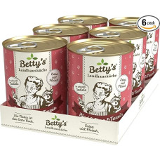 Betty's Country House Kitchen konservų dėžutė, drėgnas maistas katėms, be grūdų, geriausios kokybės, aukštos kokybės mėsa, švelniai paruošta, tinka visų veislių katėms, jautiena ir širdis, 6 x 400 g