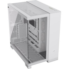 CORSAIR 6500X Mid-Tower ATX dviejų kamerų kompiuterio korpusas - grūdintas panoraminis stiklas - suderinamas su atvirkštinio jungimo pagrindine plokšte - be ventiliatorių - baltos spalvos