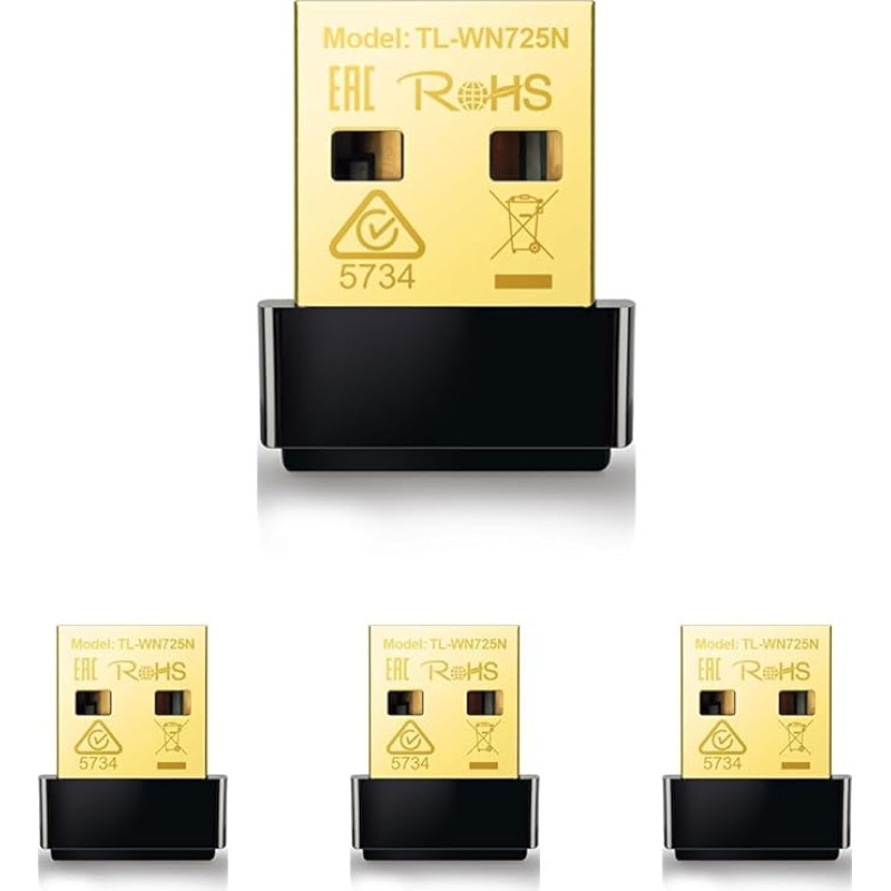 TP-Link TL-WN725N Nano USB WLAN adapteris (iki 150 Mbps, nano dydžio, minkštas prieigos taškas, tinka Windows 10/8.x/7/XP, Mac OS 10.9~10.13), juodas (4 vnt.)