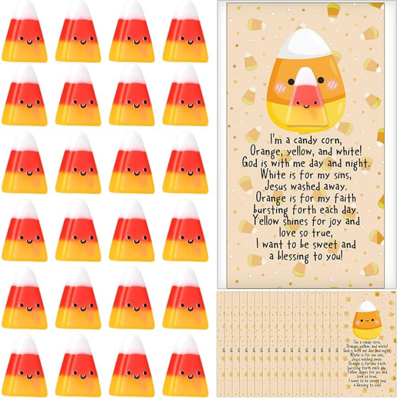 Wesiti 24-teiliges Set christliche Halloween-Süßigkeiten-Mais-Geschenke, Mini-Harz-Mais-Süßigkeiten mit religiösen Gebetskarten, Süßes oder Saures, Partygeschenke, Halloween-Dekoration für Büro