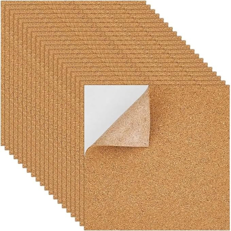 Korktafel Selbstklebend 20er-Pack selbstklebende Korkplatten, 15,2 x 15,2 cm, Korktafelmatte, 2 mm dick, quadratischer Korkuntersetzer for Pinnwände, Wanddekoration