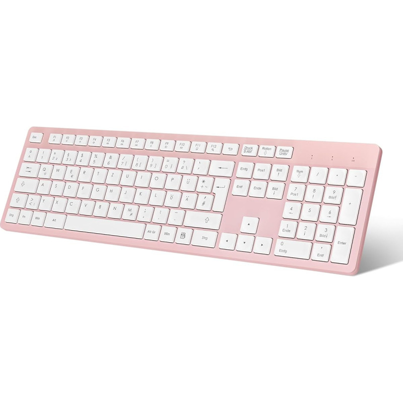 LeadsaiL K786 Wireless Keyboard QWERTZ German - 2.4 GHz USB, Multimedia Keys, Quiet for PC, Laptop, Windows (Pink)
