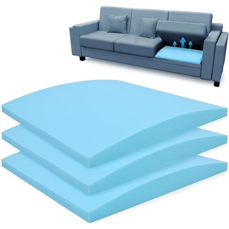 BUYUE Sagging Furniture Fix Cushion Support Pads for Sofa Couch Recliner High Density Foam Replacement Parts DIY Repair Cuttable (22 x 22 x 2,4 cm, mėlyna, 3 vnt.)