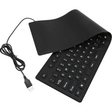 109 klavišų sulankstoma silikoninė USB klaviatūra su kabeliu, vandeniui atspari lanksti susukama klaviatūra, nešiojama ir tyli, skirta staliniam nešiojamajam kompiuteriui, namų biurui (juoda)
