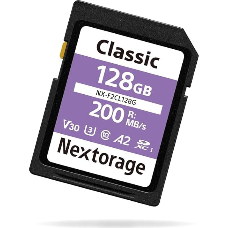 Nextorage 128GB SDXC UHS-I V30 10 klasės 3 klasės SD UHS Japonijos prekės ženklo fotoaparatų priedai, skirti Nikon/Canon/Sony alpha/Fujifilm F2CL serijai NX-F2CL128G