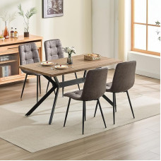 ANVOFONG valgomojo stalo komplektas Valgomasis stalas su 4 rudomis valgomojo kėdėmis, 140 x 80 x 76 cm, tamsiai rudos spalvos, stačiakampis medinis valgomojo stalas su techninėmis medžiaginėmis kėdėmis, skirtas virtuvei, valgomajam ir svetainei