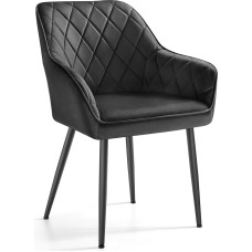 SONGMICS valgomojo kėdė Virtuvės kėdė Fotelis Velvetas minkšta kėdė su porankiais Lounge kėdė 120 kg apkrovos talpa Metalinės kojos valgomojo kambariui Virtuvės rašalas Juoda LDC088B01